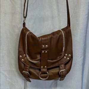 Brown faux Leather Shoulder Bag with ajustable strap